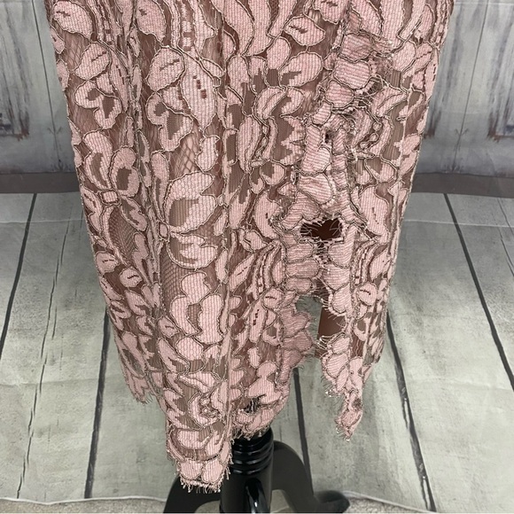 NEW Eliza J Siz 8 Blush Pink Sleeveless Lace Applique Illusion Sheath High Neck - Picture 5 of 9